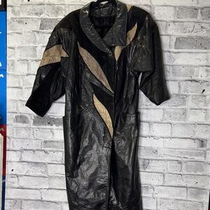 DOMINIC BELLISIMO Vintage Trench Coat - Genuine Black Leather & Snakeskin
